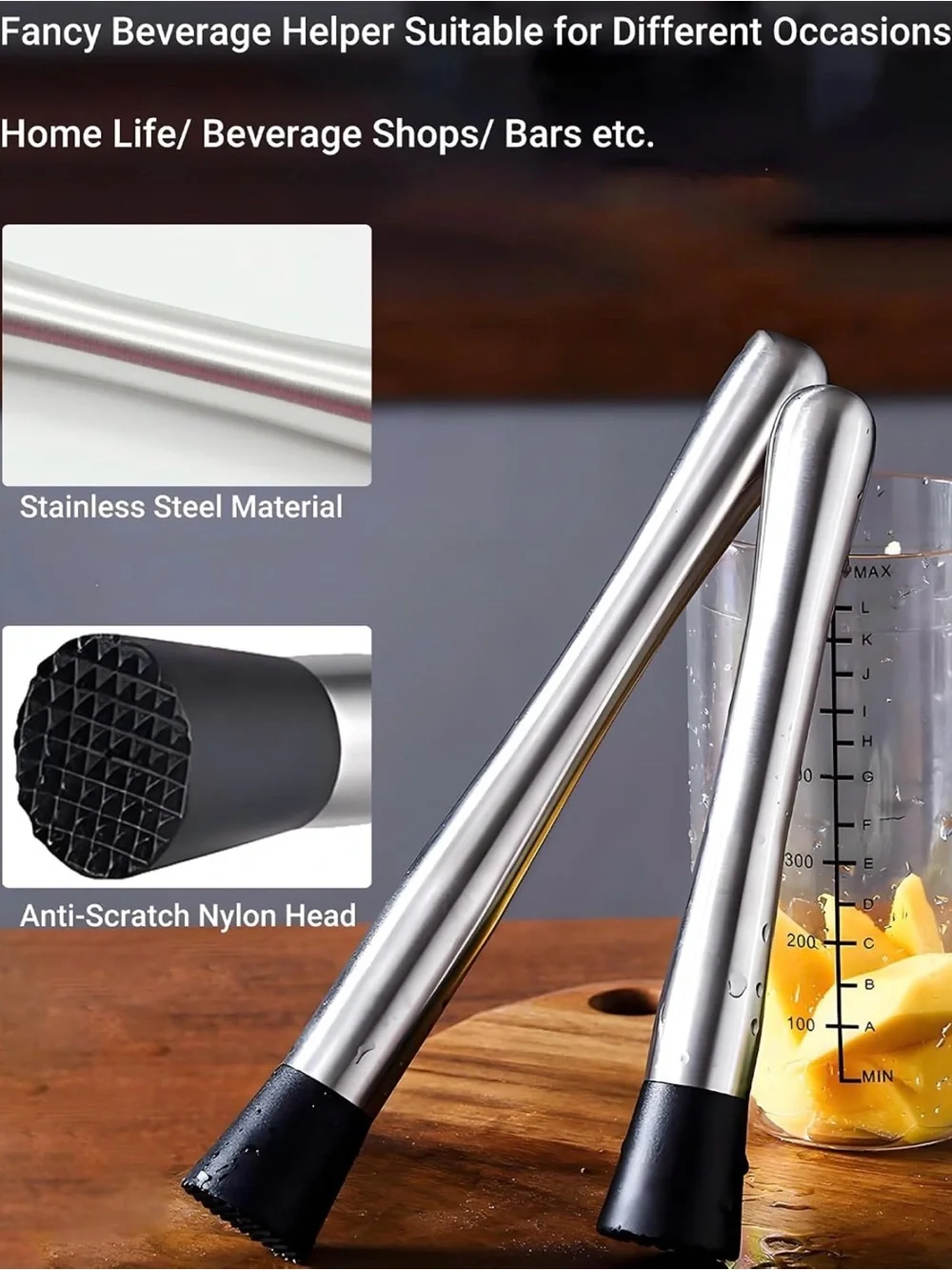 Stainless Steel 8'' Cocktail Muddler & 10'' Mixing Spoon Set